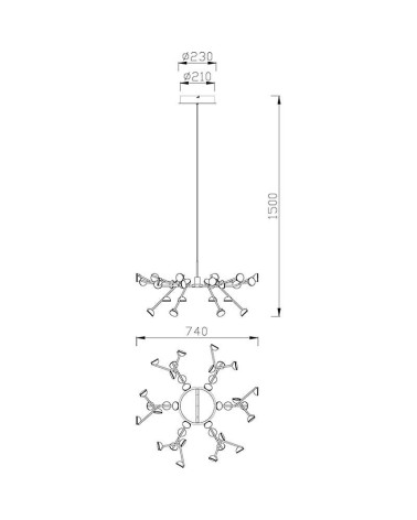 Ceiling light Ø74cm LED 108W DIMMABLE branched design 3000K 7250Lm matte white finish