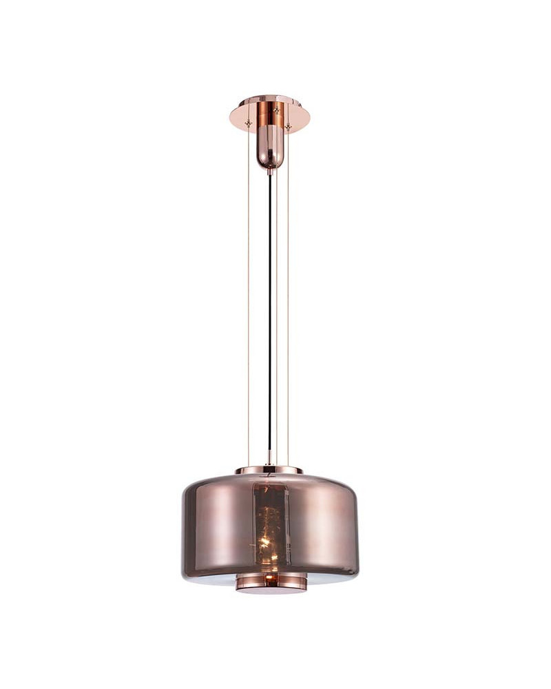 Lámpara de techo Ø40x32cm estilo industrial elegante 1xE27 máx.20W con cristal chato translucido acabado cobre