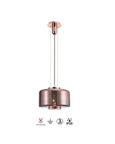 Lámpara de techo Ø40x32cm estilo industrial elegante 1xE27 máx.20W con cristal chato translucido acabado cobre