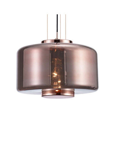Lámpara de techo Ø40x32cm estilo industrial elegante 1xE27 máx.20W con cristal chato translucido acabado cobre