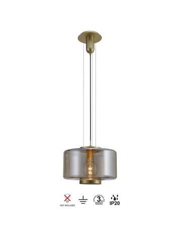 Lámpara de techo Ø40x32cm estilo industrial elegante 1xE27 máx.20W con cristal chato translucido acabado bronce