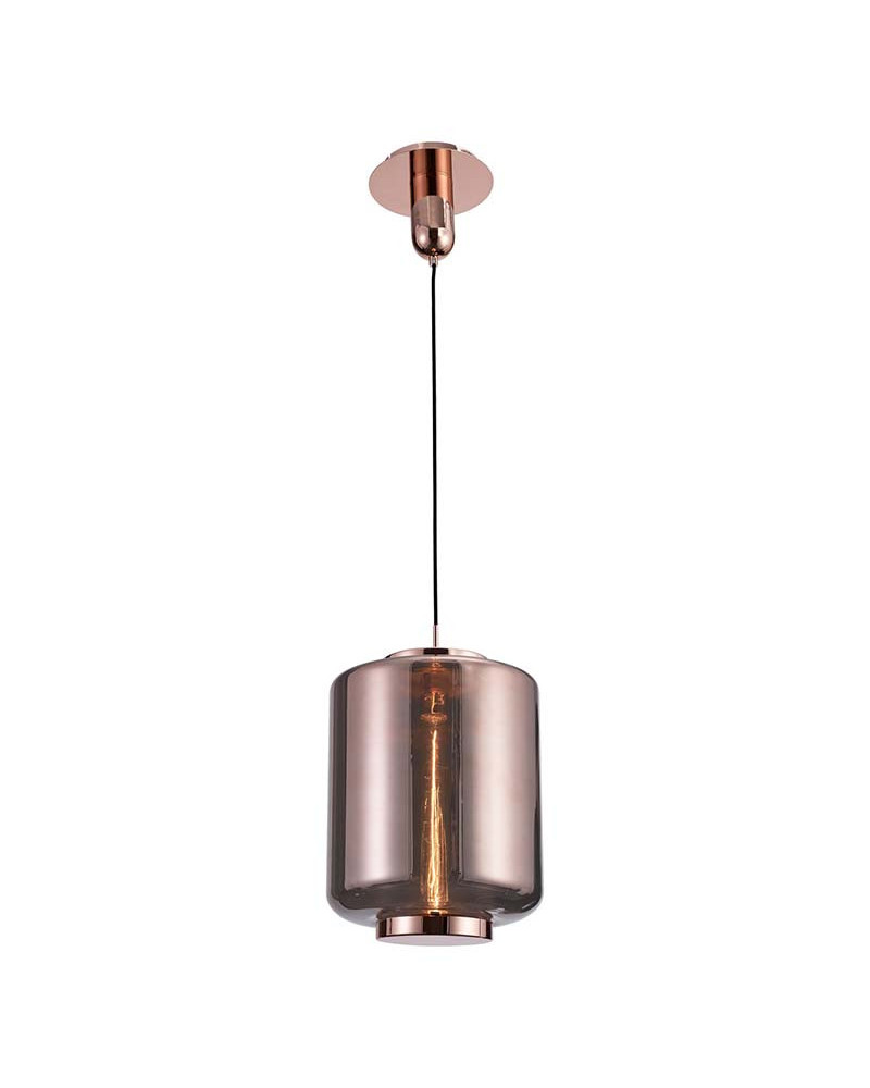 Lámpara de techo Ø30x39cm estilo industrial elegante 1xE27 máx.20W con cristal tubular translucido acabado cobre