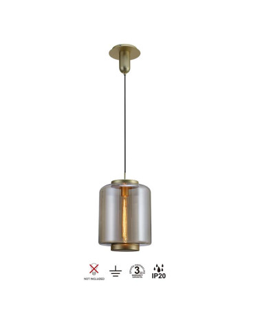 Lámpara de techo Ø30x39cm estilo industrial elegante 1xE27 máx.20W con cristal tubular translucido acabado bronce