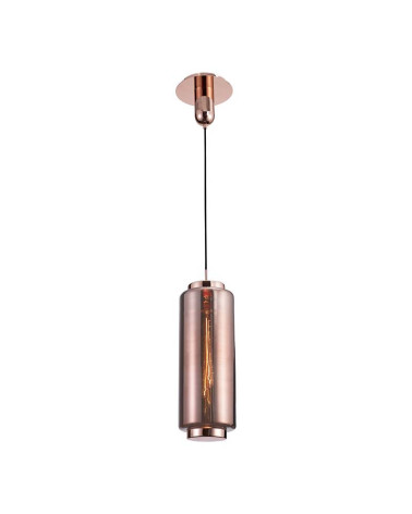 Lámpara de techo Ø18x54cm estilo retro-vintage 1xE27 máx.20W con cristal alargado translucido acabado cobre