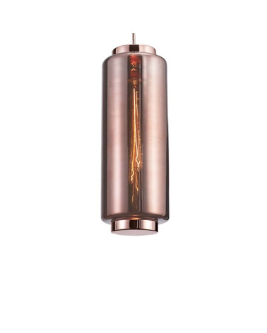 Lámpara de techo Ø18x54cm estilo retro-vintage 1xE27 máx.20W con cristal alargado translucido acabado cobre