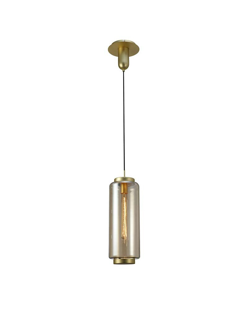 Lámpara de techo Ø18x54cm estilo retro-vintage 1xE27 máx.20W con cristal alargado translucido acabado bronce