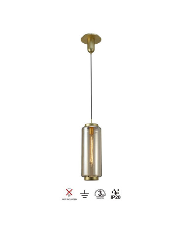 Lámpara de techo Ø18x54cm estilo retro-vintage 1xE27 máx.20W con cristal alargado translucido acabado bronce
