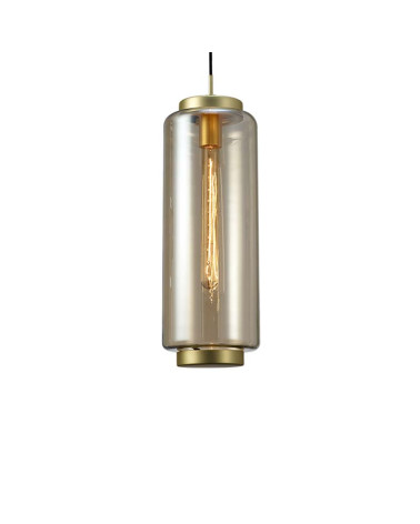 Lámpara de techo Ø18x54cm estilo retro-vintage 1xE27 máx.20W con cristal alargado translucido acabado bronce