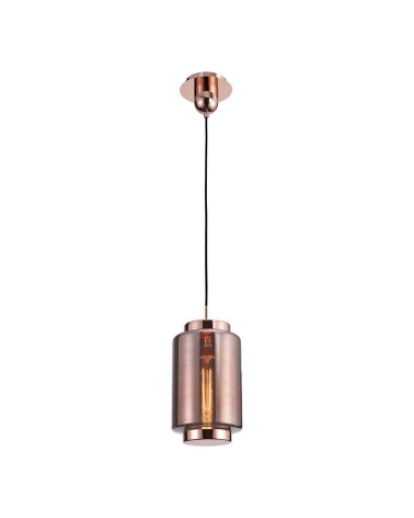 Lámpara de techo Ø18x35cm estilo retro-vintage 1xE27 máx.20W con cristal cilidrico ahumado acabado cobre