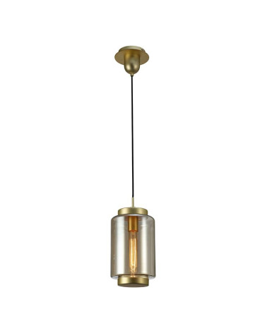 Lámpara de techo Ø18x35cm estilo retro-vintage 1xE27 máx.20W con cristal cilidrico ahumado acabado bronce