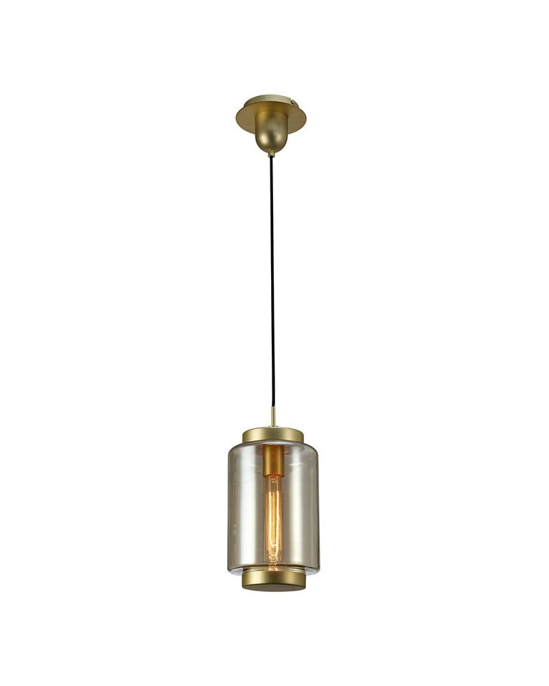 Lámpara de techo Ø18x35cm estilo retro-vintage 1xE27 máx.20W con cristal cilidrico ahumado acabado bronce