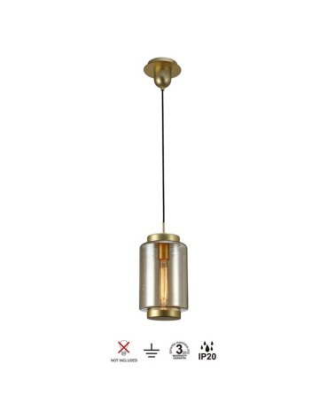 Lámpara de techo Ø18x35cm estilo retro-vintage 1xE27 máx.20W con cristal cilidrico ahumado acabado bronce