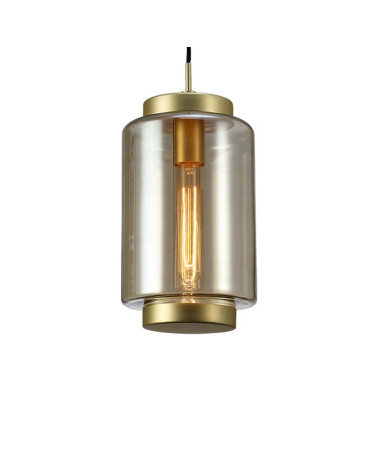 Lámpara de techo Ø18x35cm estilo retro-vintage 1xE27 máx.20W con cristal cilidrico ahumado acabado bronce
