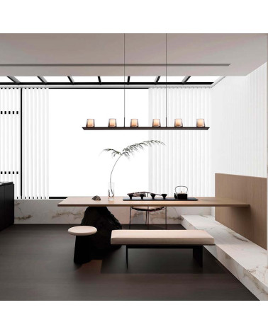 55W LED pendant lamp with five alabaster effect shades, 3000K, TRIAC dimmable, matte black finish