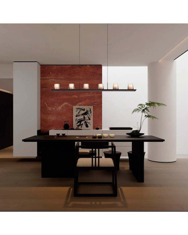 LED pendant lamp 62W six alabaster effect shades 3000K dimmable TRIAC matte black finish