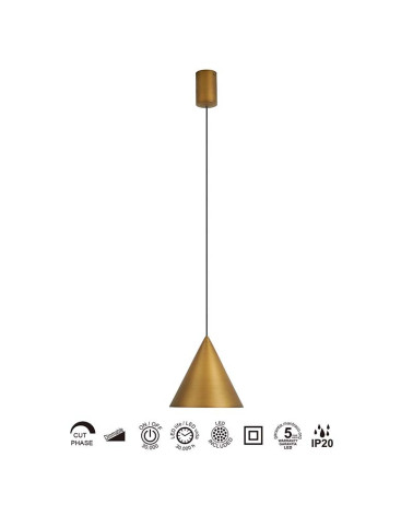 Lámpara de techo LED 10W 3000K acabado cuero con tulipa cónica y regulación TRIAC
