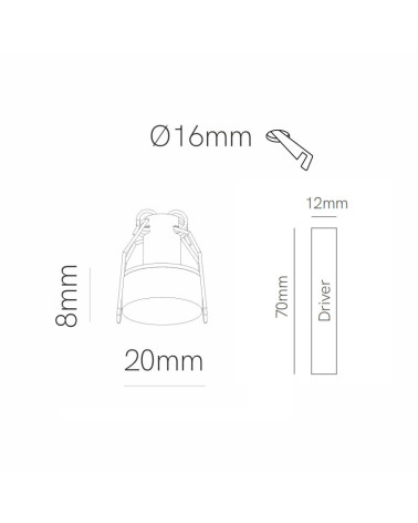 Mini downlight 2W de 20mm 2700K 3000K 4000K  blanco 80Lm