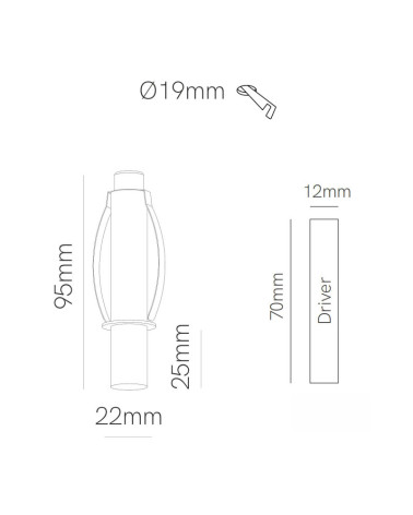 Mini downlight tubo 3,5W de Ø 22mm 2700K 3000K 4000K  blanco 125Lm