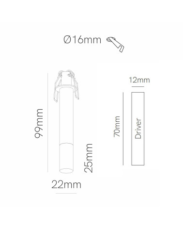 Mini downlight tube 8cm 3.5W Ø 22mm width 2700K 3000K 4000K white 125Lm