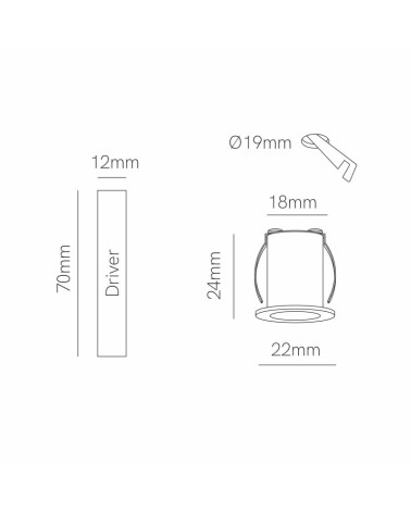 Mini downlight 2W Ø 22mm width 2700K 3000K 4000K white 90Lm