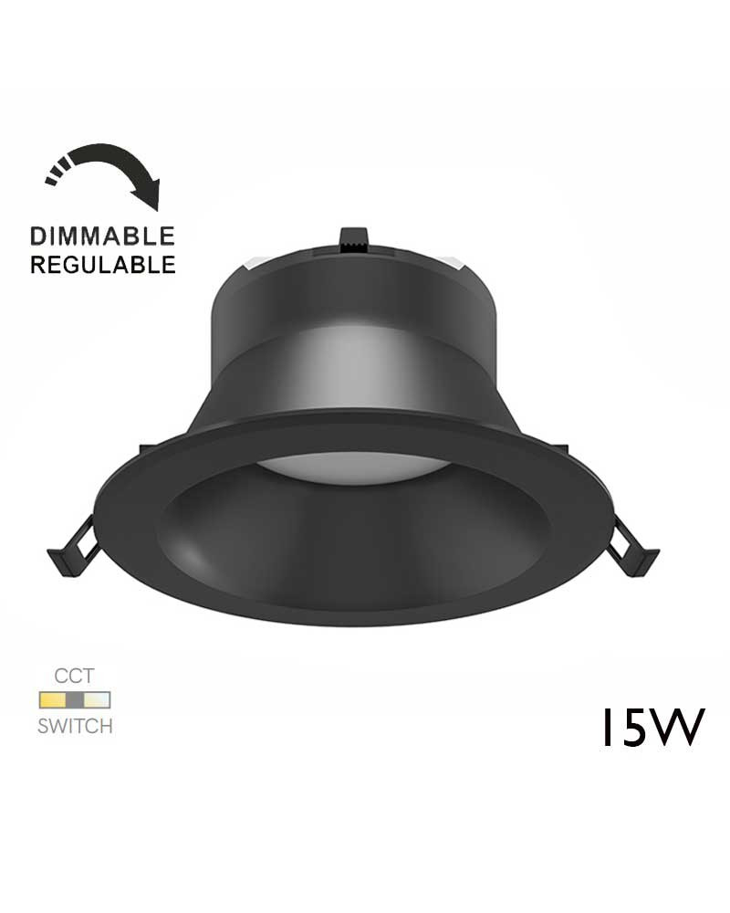 Aro downlight LED 15W redondo policarbonato negro empotrable 15cm CCT Switch Regulable
