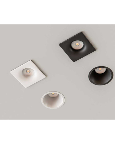 Fixed dome downlight IP65 square 8.6cm GU10 G5.3 matte white and matte black hole 7.3cm
