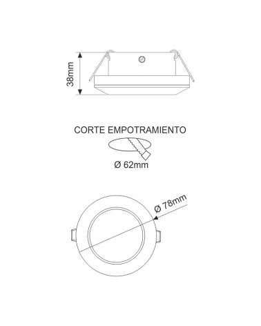 Downlight IP44 marco ancho 7,8cm G5.3 aluminio cepillado o blanco mate agujero 6,2cm