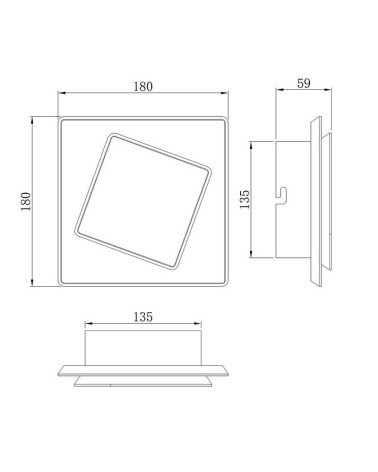 18cm square LED wall or ceiling light 12W 3000K, white or black finish