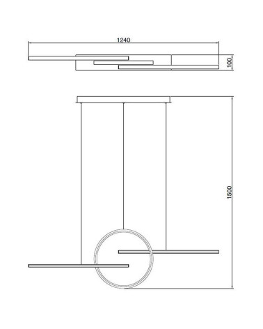 Lámpara Colgante Lineal 124cm LED 50W con Aro y Doble Eje 3000K 4000Lm acabados blanco y negro