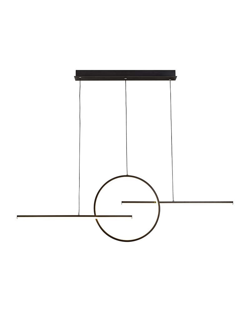 Lámpara Colgante Lineal 124cm LED 50W con Aro y Doble Eje 3000K 4000Lm acabados blanco y negro
