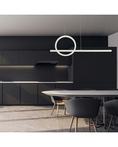 Linear Pendant Lamp 80cm LED 30W with Ring and Single Axis 3000K 2400Lm white and black finishes