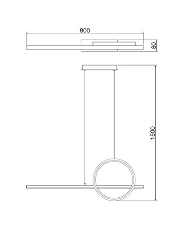 Lámpara Colgante Lineal 80cm LED 30W con Aro y Eje Único 3000K 2400Lm acabados blanco y negro