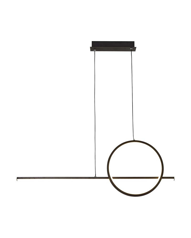 Lámpara Colgante Lineal 80cm LED 30W con Aro y Eje Único 3000K 2400Lm acabados blanco y negro