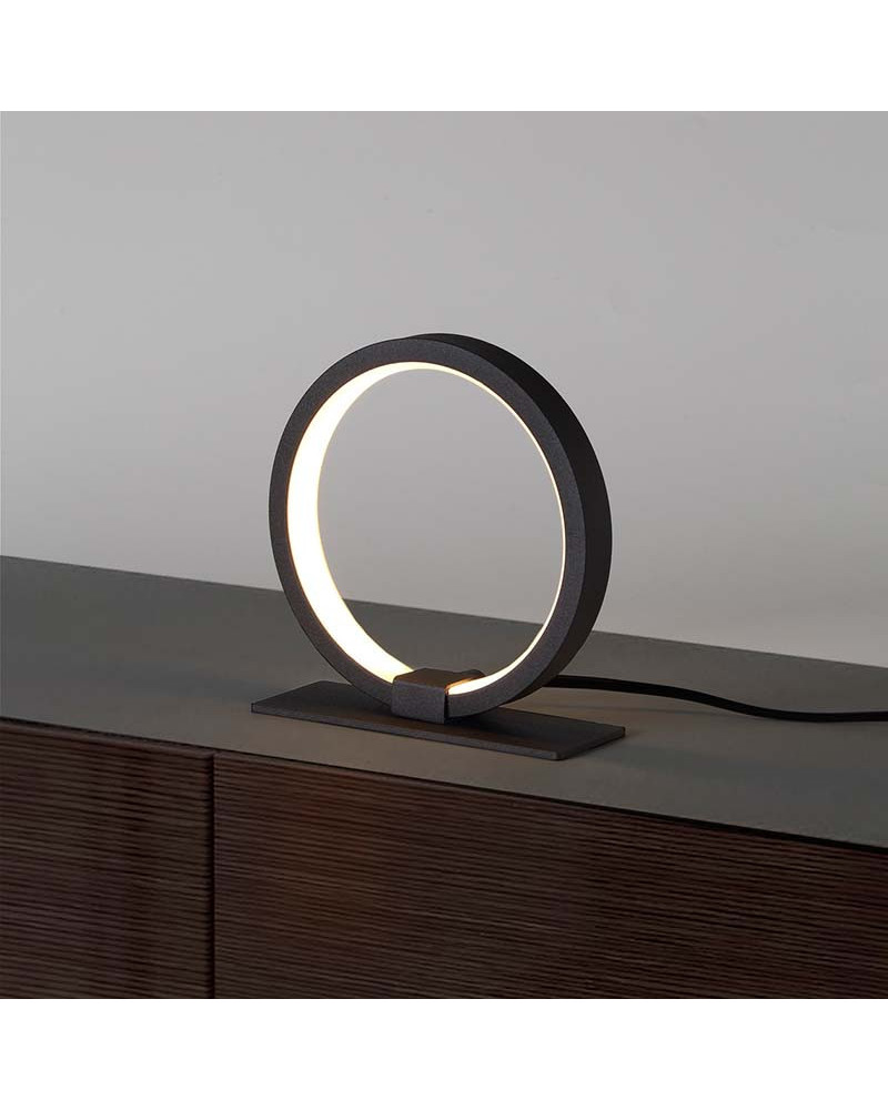 Lámpara de sobremesa LED 8W aro de 16cm luz circular 3000K 640Lm acabado blanco o negro