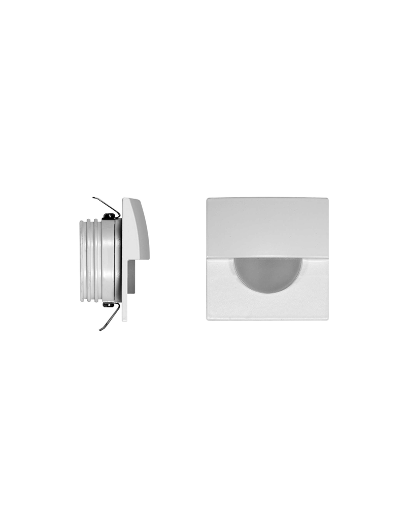 5cm square white aluminum interior marker with semicircle LED 2W 3000K 60 Lm.