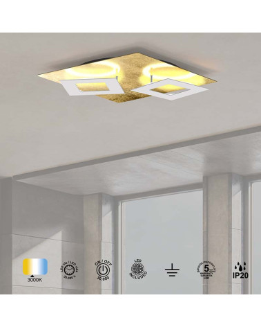 Gold ceiling light 50x50cm LED 48W 3000K with floating squares in white, black or corten