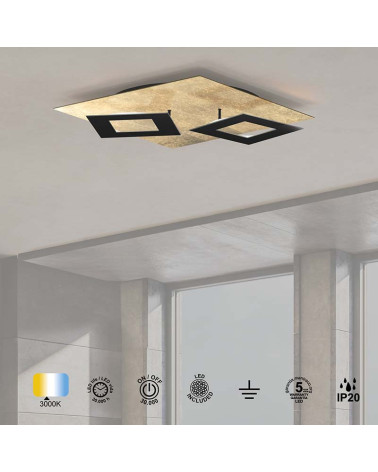 Gold ceiling light 50x50cm LED 48W 3000K with floating squares in white, black or corten