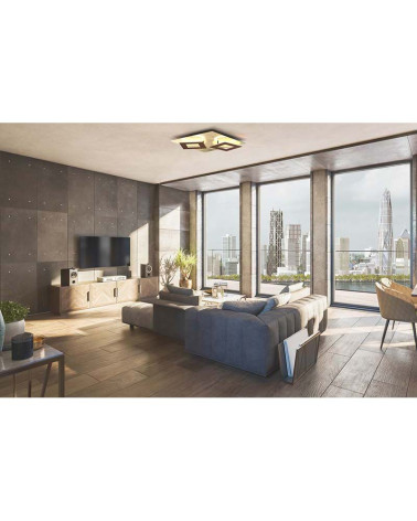 Gold ceiling light 50x50cm LED 48W 3000K with floating squares in white, black or corten