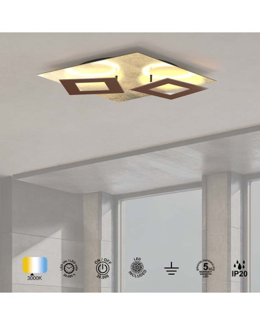 Plafón de techo dorado 50x50cm LED 48W 3000K con cuadrados flotantes en color blanco, negro o corten