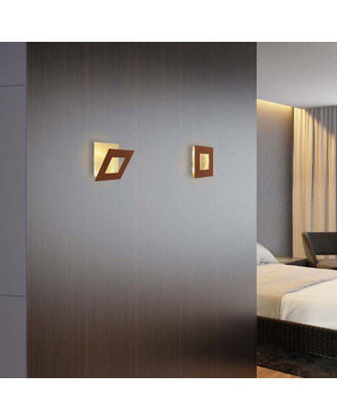 Aplique dorado 14x14cm LED 12W con panel de geometría personalizable 3000K acabados blanco, negro y corten