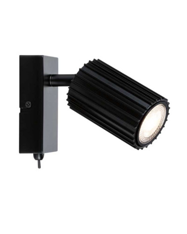 Wall light with switch, grooved cylinder, max 1x10W GU10, matte black