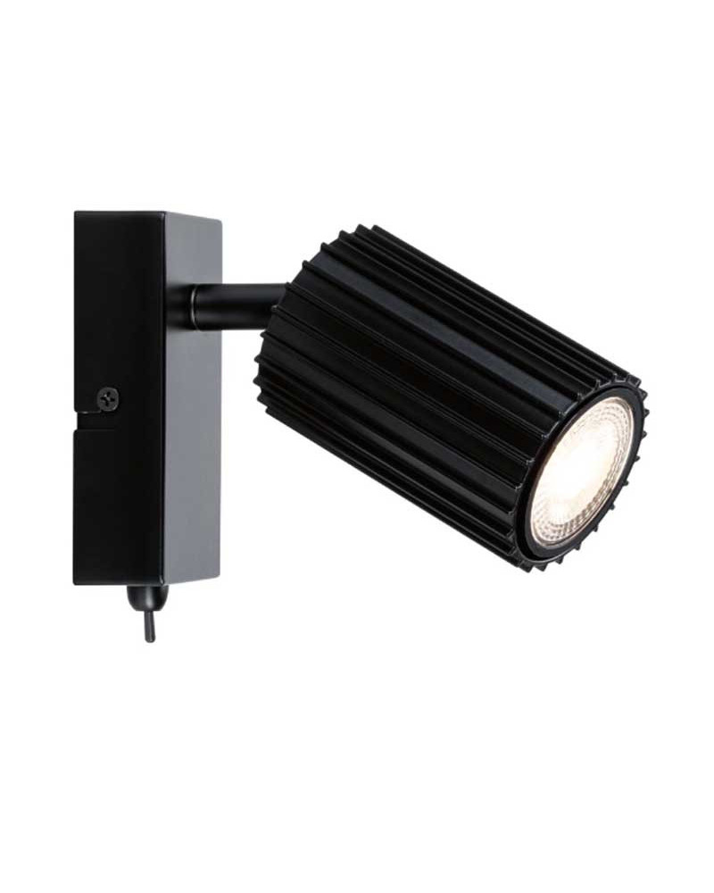 Aplique con interruptor cilindro rallado máx 1x10W GU10 Negro mate