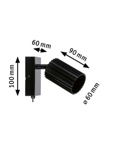 Aplique con interruptor cilindro rallado máx 1x10W GU10 Negro mate