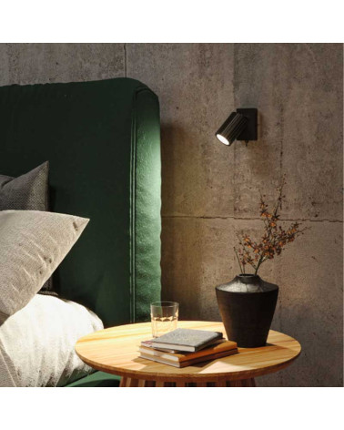 Wall light with switch, grooved cylinder, max 1x10W GU10, matte black