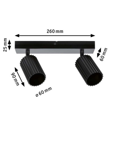 Lámpara de techo 2 focos máx 2x10W GU10 Negro 230V Metal