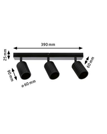 Lámpara de techo 3 focos máx 3x10W GU10 Negro 230V Metal