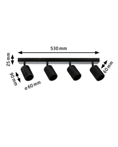 Ceiling light with 4 spotlights, max 4x10W GU10, Black, 230V, Metal