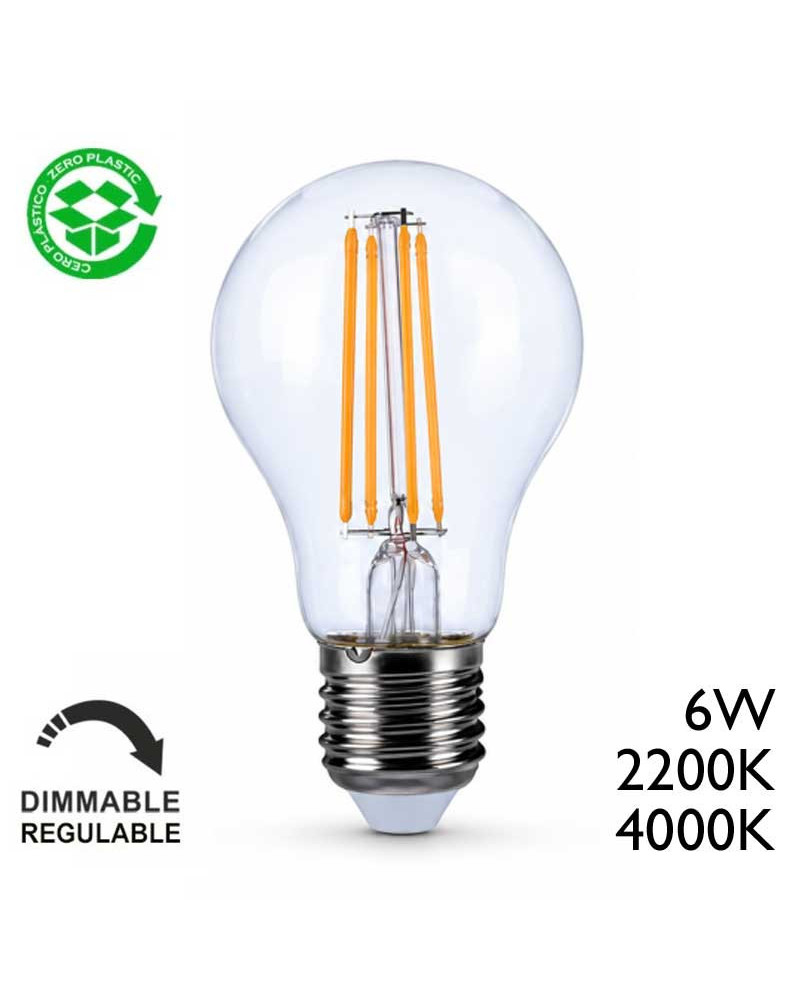 Standard LED filament bulb E27 6W 2200K 4000K Dimmable
