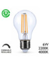 Bombilla Estándar LED filamento E27 6W 2200K 4000K Regulable