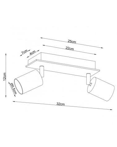 Regleta 25cm 2 focos orientables en blanco y acabado madera 2 X 50W GU-10